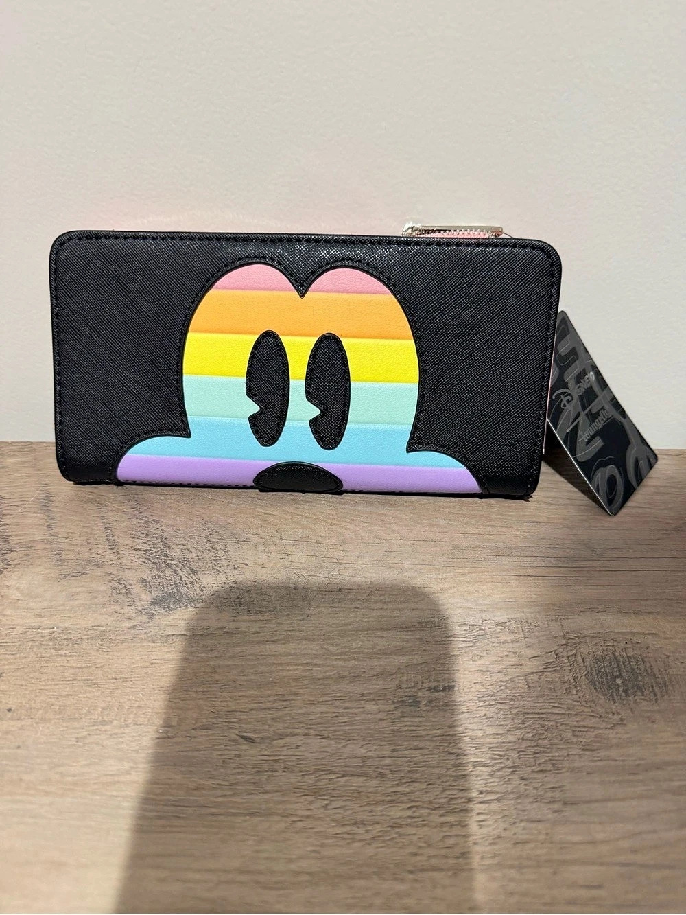 Loungefly Disney Mickey Mouse Pastel Rainbow Flap Wallet Black & Pink